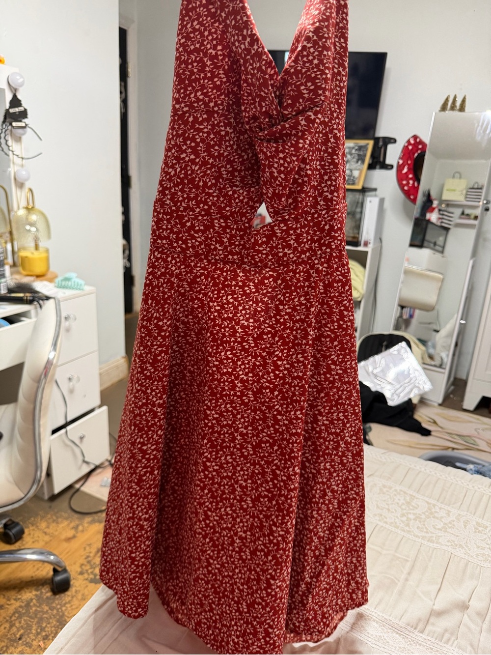SHEIN Red Floral Midi Dress